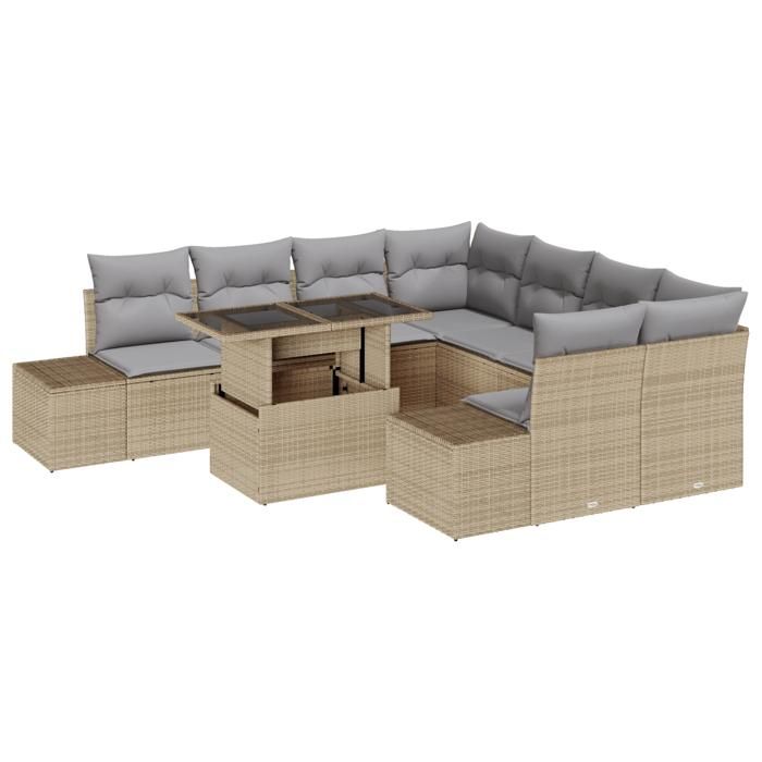 VidaXL ensemble de canapé de jardin de 9 pièces avec coussins en osier beige 3357893