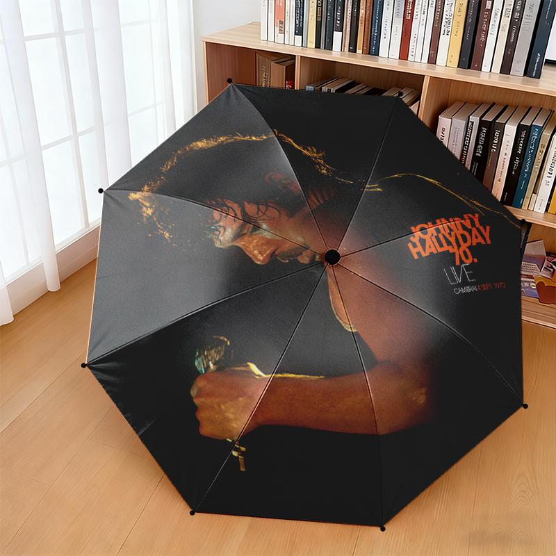 1pc French rock singer Johnny Hallyday Umbrella Portable Folding Umbrella Iron Frame Hole Bone Structure Outdoor Home Umbrella
