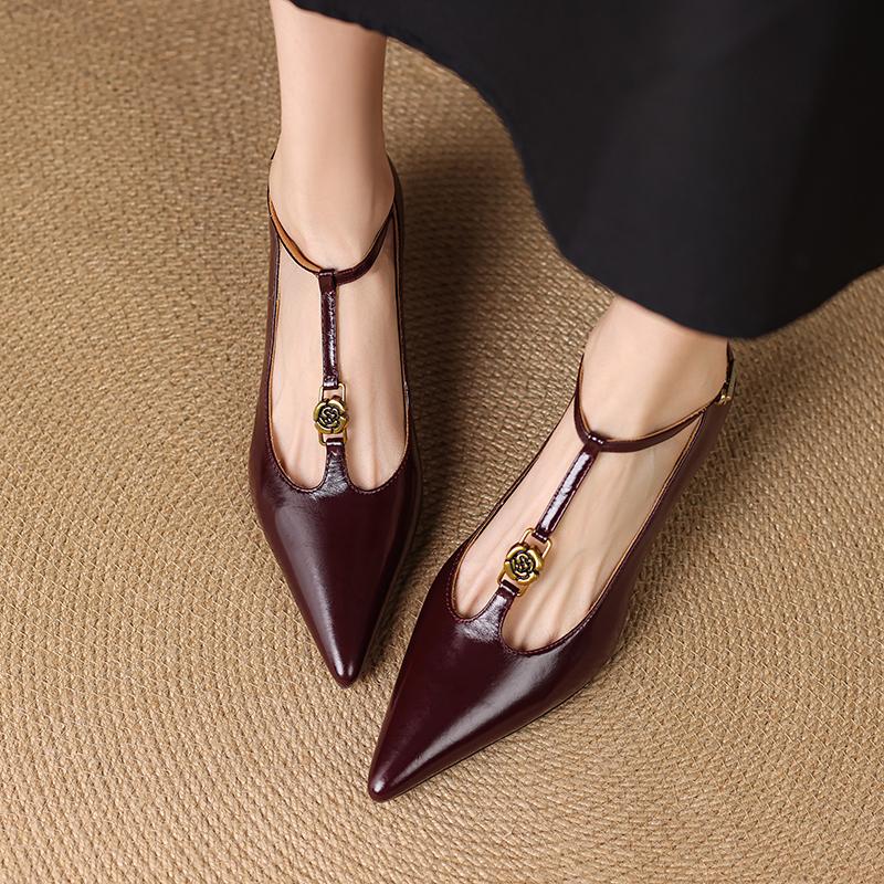 Fashion 2025 Spring Women Pumps Women Shoes Pointed Toe Thin Heel High Heels Mary Janes Ladies Shoes Genuine Leather Red Wedding Shoes