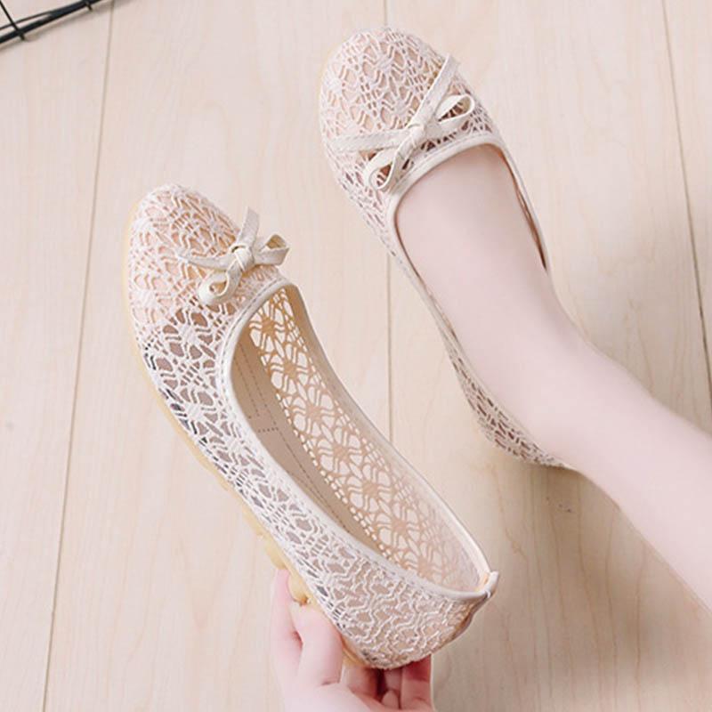 

Модная женская обувь с бантом, кружевные балетки-лоферы из воздушной сетки, нескользящая обувь для беременных, женские эспадрильи, легкие дышащие мокасины 2025 6 бежевый