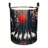 Japanese-Inspired Sakura Crane & Red Sun Design Polyester Laundry Basket - Large Capacity Durable Storage with Easygrip Handles for Laundry,, Home Org