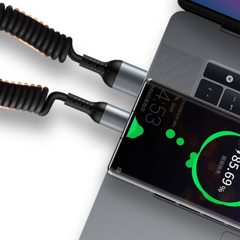 Spring Coiled Data Cable USB Type C Telescopic Charger Wire Line  Adjustable Length up to 1.5m Support 6A Charging