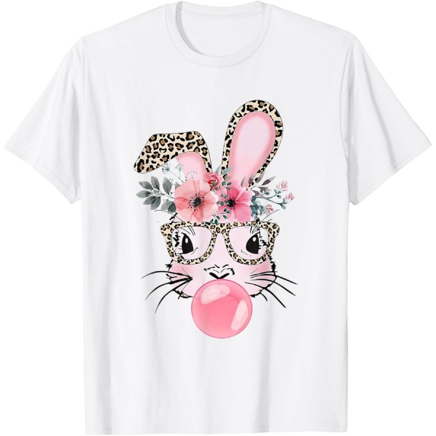 Rabbit Bunny Blowing Bubble Gum Easter Day Cute T-Shirt S