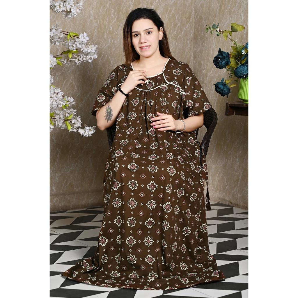 Damen Bedrucktes Baumwoll-Nachthemd Indisch Schönes Nachtwäsche Maxi Nachthemd Kleid