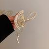 Chinese style diamond-encrusted fan tassel imitation pearl hair clip Internet celebrity light luxury temperament niche women's hair accessories