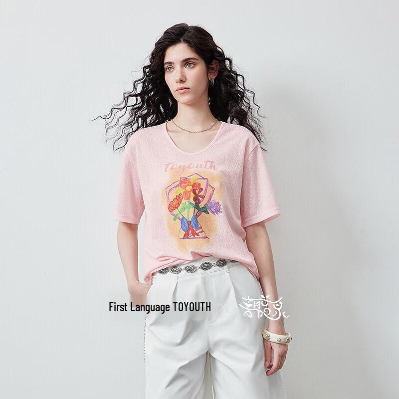 Chuyu Qingcongquan Floral Snowflake Short Sleeve T-Shirt L