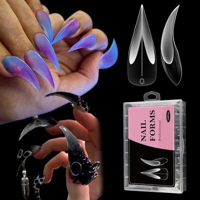 140 Stück Modische Acryl Gebogene Stiletto-Nagel Hawk-Form Vollabdeckungs-Nagelformen Wiederverwendbar 3D-Adlerkralle-Nagelformen für Halloween