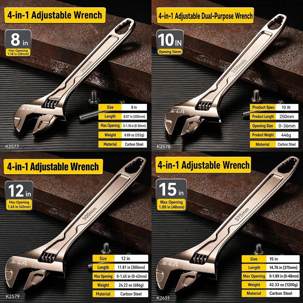 Long Handle Adjustable Wrench Carbon Steel Universal Wrench Car Repair Wrench  Motorcycle Repair