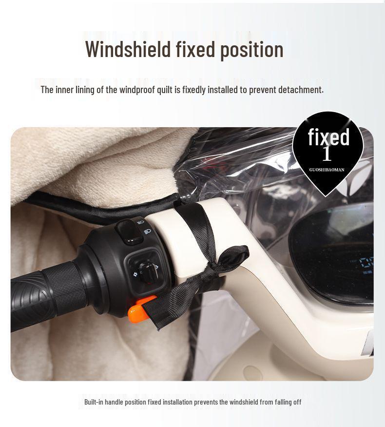Cape Winter Windproof Fleece-Lined Electric Vehicle Windshield Cover - Waterproof, Thickened, Warm, and Enlarged for Motorcycles and Battery Cars.