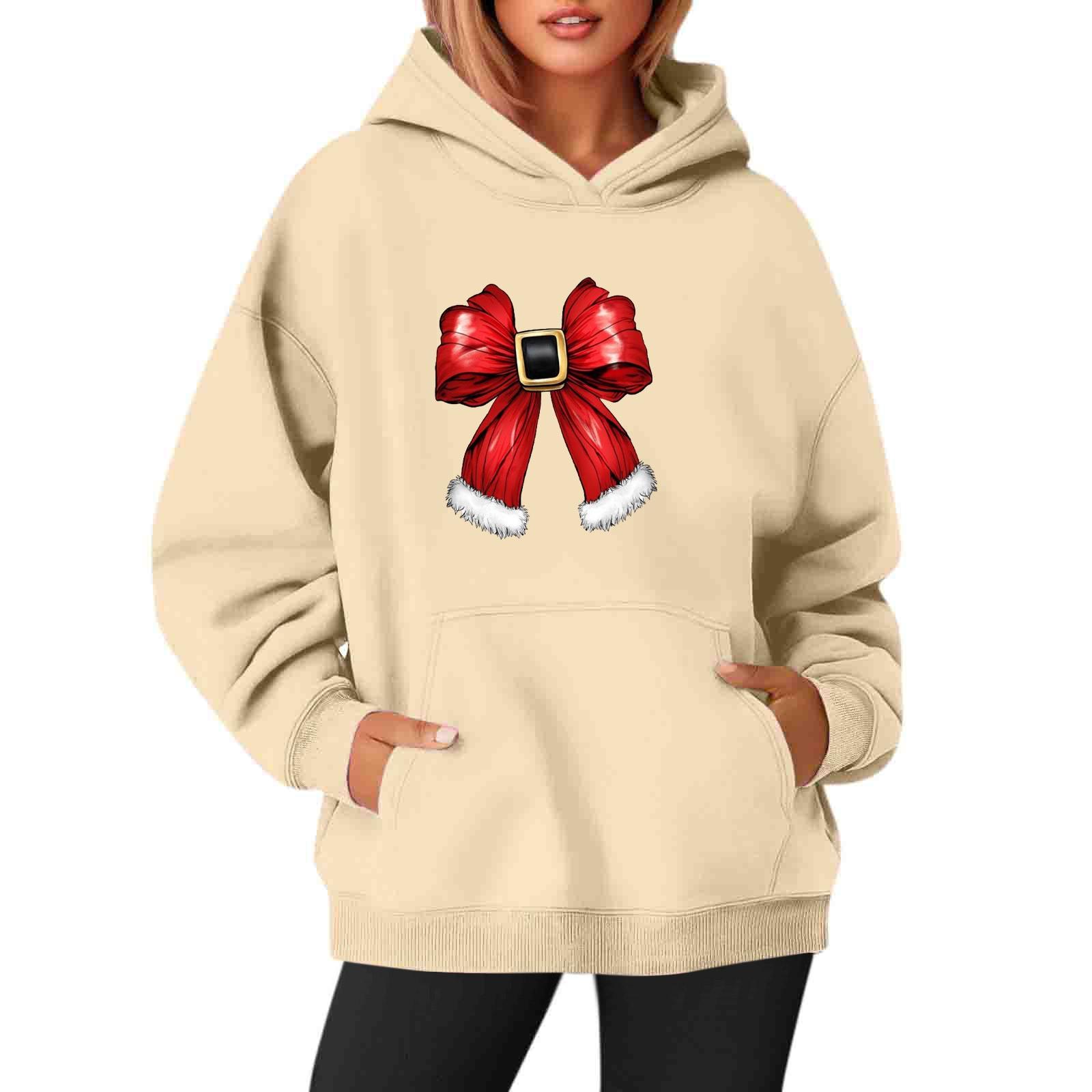 

Женские толстовки с круглым вырезом и длинным рукавом с рождественским принтом, однотонная толстовка с капюшоном M хаки