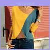Elegante Damen-T-Shirts Langarm Rundhals Patchwork Pullover Slim Fit Damen Oberteile