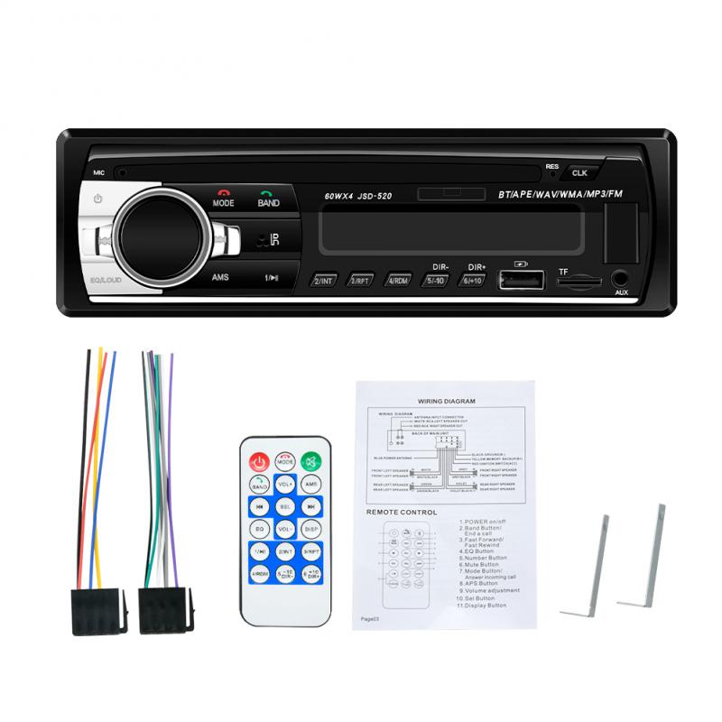 AMPrime Bluetooth Autoradio Car Stereo Radio FM Aux Input Receiver SD USB JSD-520 12V In-dash 1 Din Car MP3 Multimedia Player