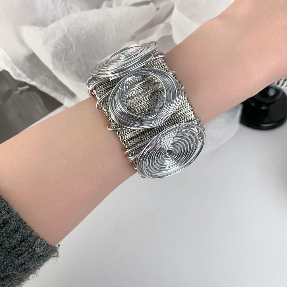Punk Goth Rhinestone Bracelet Line Twined Women Bangle Cool Metal Wire Bracelet  Music Party