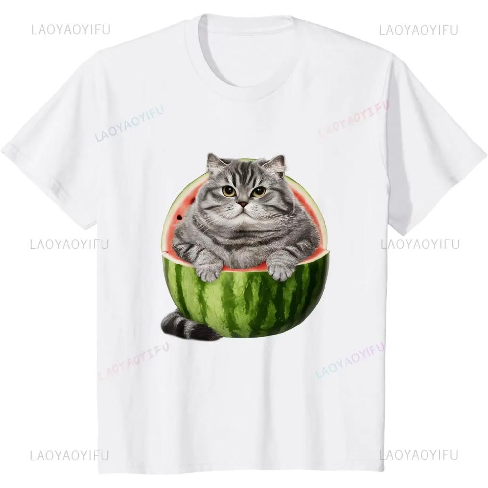 Wassermelonen Katze Alberne Katze Meme T-Shirt Ein lustiges Wassermelonen-Print-Shirt ist ein stilvolles Unisex-Oberteil für Männer und Frauen.