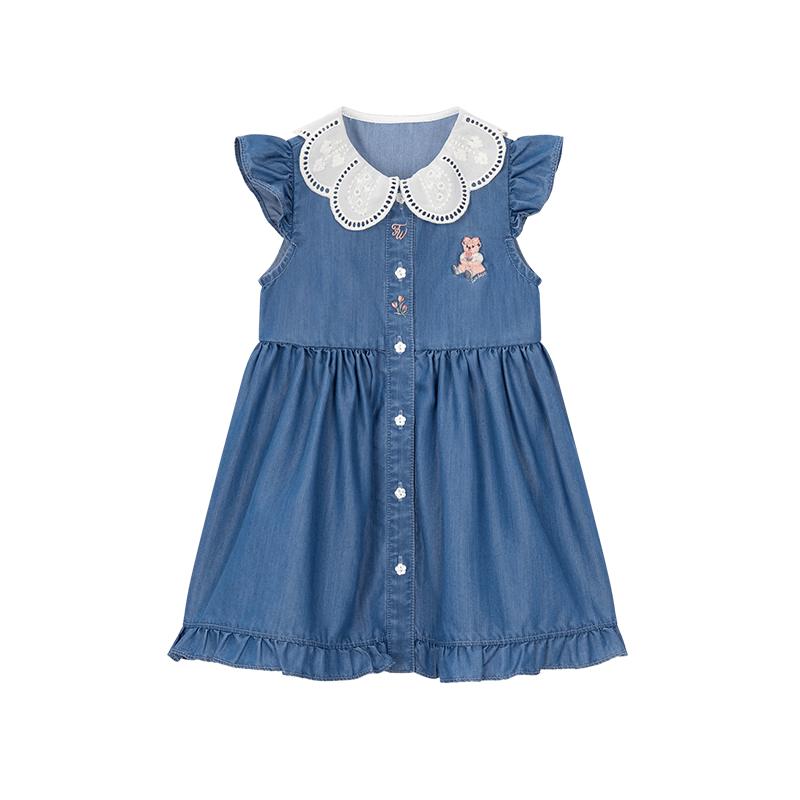 Teenie Weenie Kids Girl's Petal Collar Fly Sleeve Denim Dress