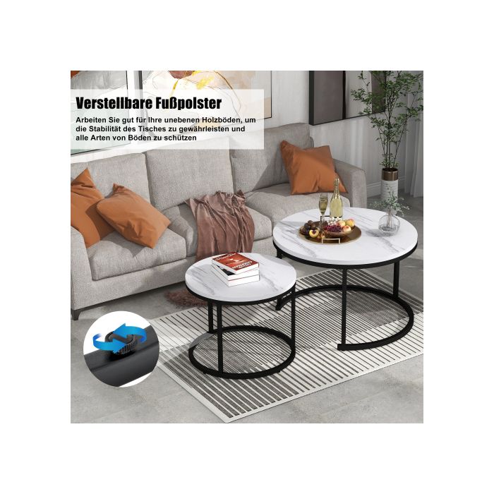 Table basse ronde Lot de 2 tables basses Salon Table d'appoint ronde emboîtée 2 Table d'appoint ronde(Chêne)