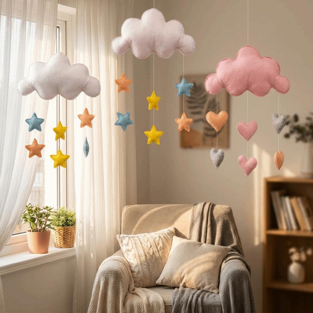 3D Nursery Room Pendant Heart/Star Design Rainbow Cloud Garland Cloud Pendant Photo Props