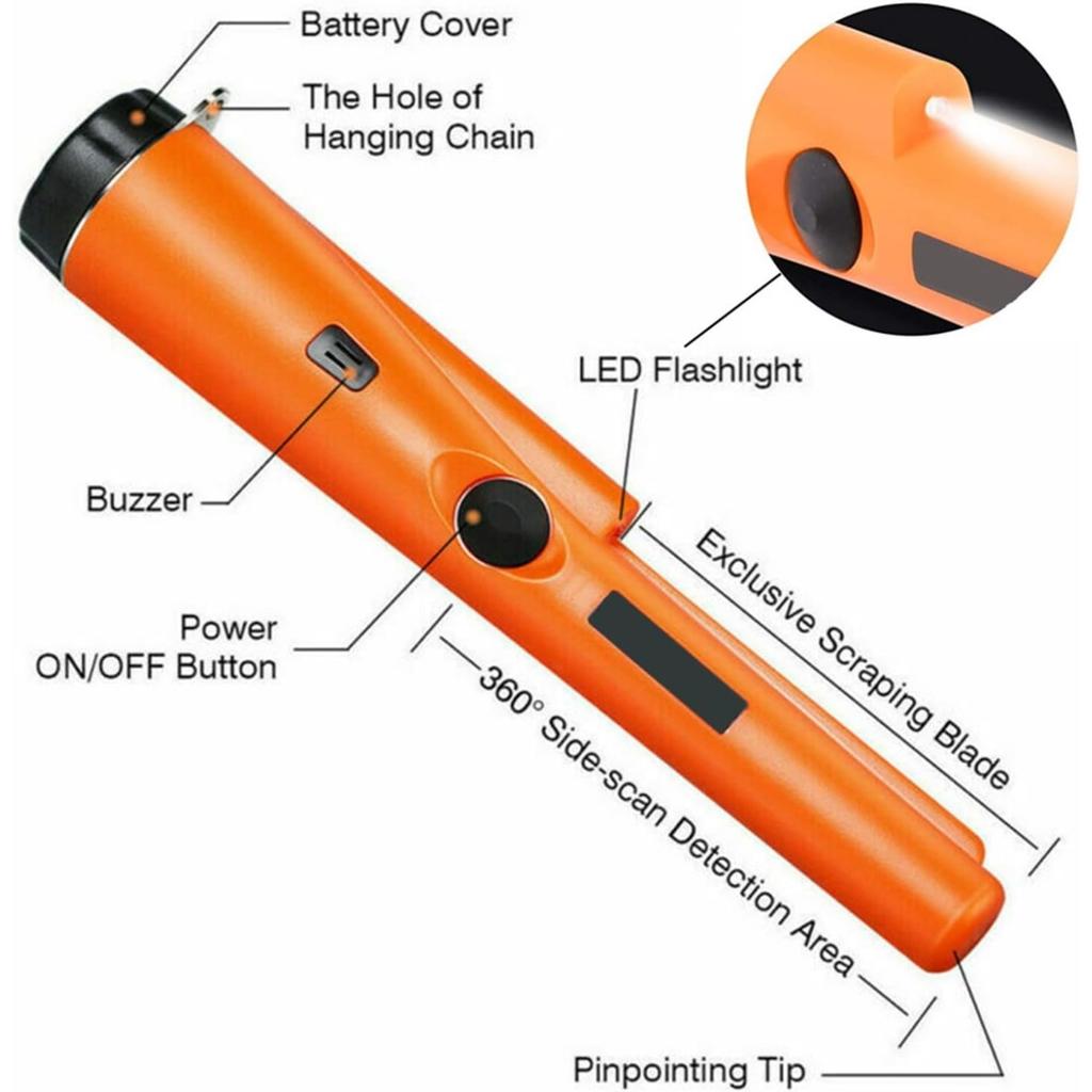 IP66 Wasserdichter Metalldetektor Pinpointer - 360° Handheld Schatzsucher mit LED-Taschenlampe, Vibration & Audio-Alarmen, Tragbar für Unterwasser