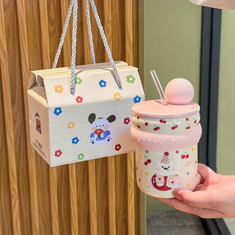 Graduation Gift for Boys and Girls, High-value Mug, Cute Puppy Straw Cup, Children's Practical Souvenir Gift Box