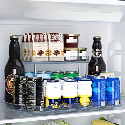 1 buc Organizator Frigider Rectangular cu 2 Niveluri, Organizator Rotativ 360° pentru Frigider și Dulap de Depozitare pentru Dulapuri, Cămări, Bucătării și Blaturi