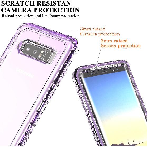 YmhxcY Case Compatible with Galaxy Note 8,Drop 3 Layer Durable Cover (No Screen Protector) Solid Rubber Case / 16ft Test Clear Case-Transparent