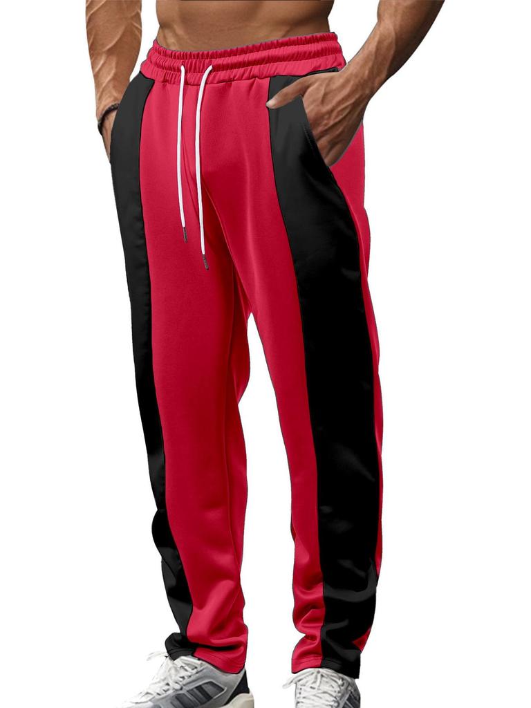 Men's Casual Quick-Dry Jogging Pants - Color Block, Loose Fit, Breathable Fabric with Drawstring Waist