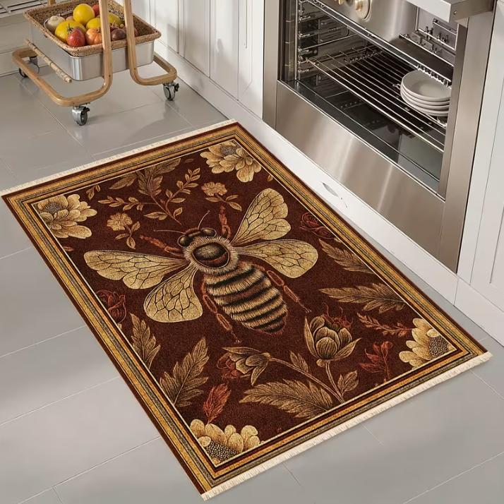 

Bee Language Floral Carpet Rectangular Tassel Carpet Country Style Animal Style Kitchen Carpet Home Decoration Carpet 40x60cm