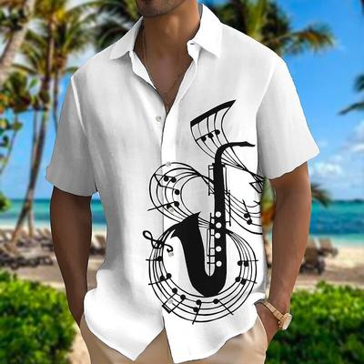 Herren-Hemd mit 3D-Notizdruck, Knopfhemd, Freizeithemd, Sommerhemd, kurzärmelige Alltags- und Urlaubskleidung