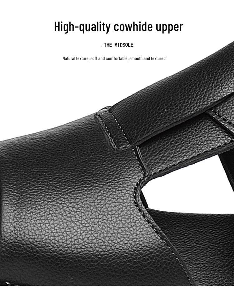 Men's 2024 Open-Toe Roman Sandals: Trendy, Breathable Cowhide Beach Shoes