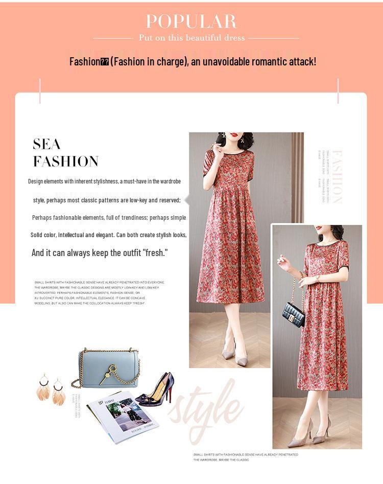 Summer 2026 Retro Print Plus Size Dress for Women: Stylish and Slimming Mother's Outfit