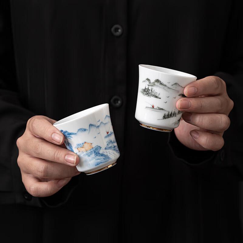 Sushih Hand-Painted Gold Ceramic Gongfu Teacups (Pair)