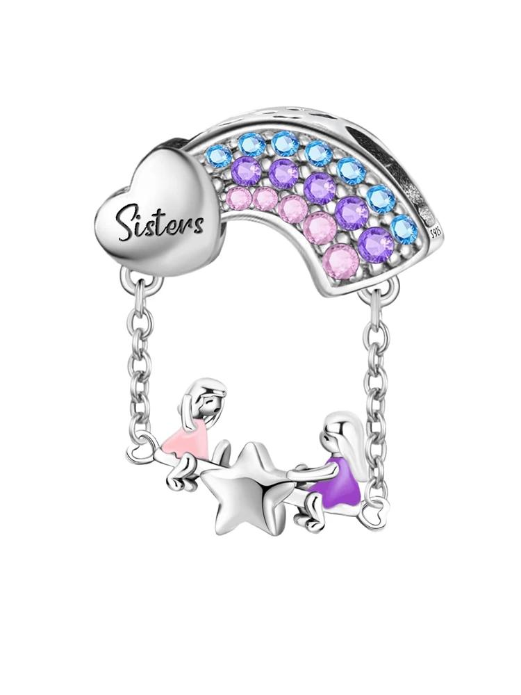 Copper Love Heart Flower Purple Series Safety Chain Charm Beads Fit Original Pan Bracelets Bangles Jewelry Gift