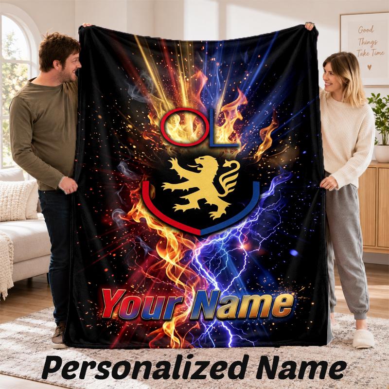 Lyon FC Personalized Flannel Blanket Custom Name Text Soft Throw Blanket Home Decor