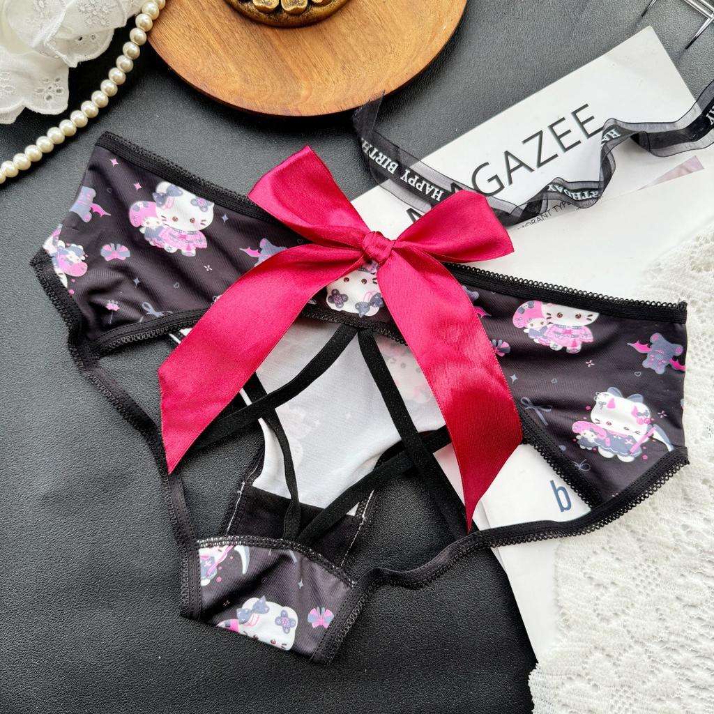 Female Summer Sexy Pure Desire Cartoon Cute Cat Ice Silk Triangle Briefs