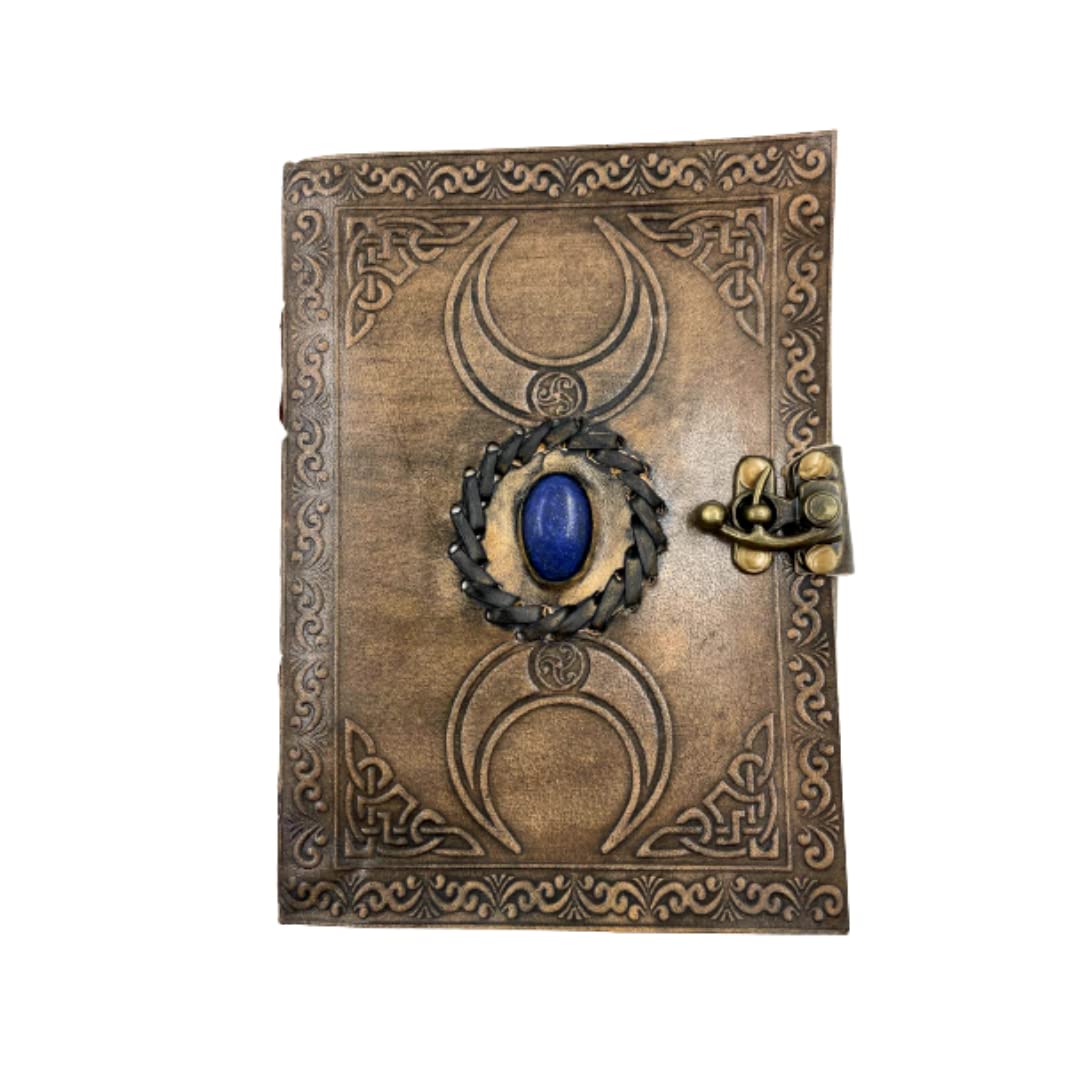 

OVERDOSE Vintage Moon Design Stone Leather Journal with Brass Handmade Unlined Leather Cover Drawing Book 5 x 7 inches 12 x 17 cm A6 C-Lock - Paper,