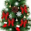 6pcs, Christmas Tree Top Decoration Pendant, Large Bow Diy Velvet Cloth Cuffed Ribbon, Holiday Party Decoration, Holiday Party Gift