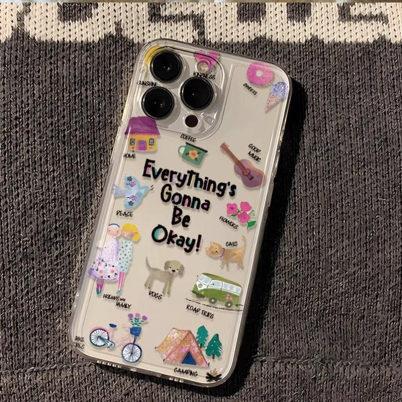 ins English Everything will be fine Applicable Apple 16promax Mobile phone case 15 Apple 14 Couple 13 New 12 Women X