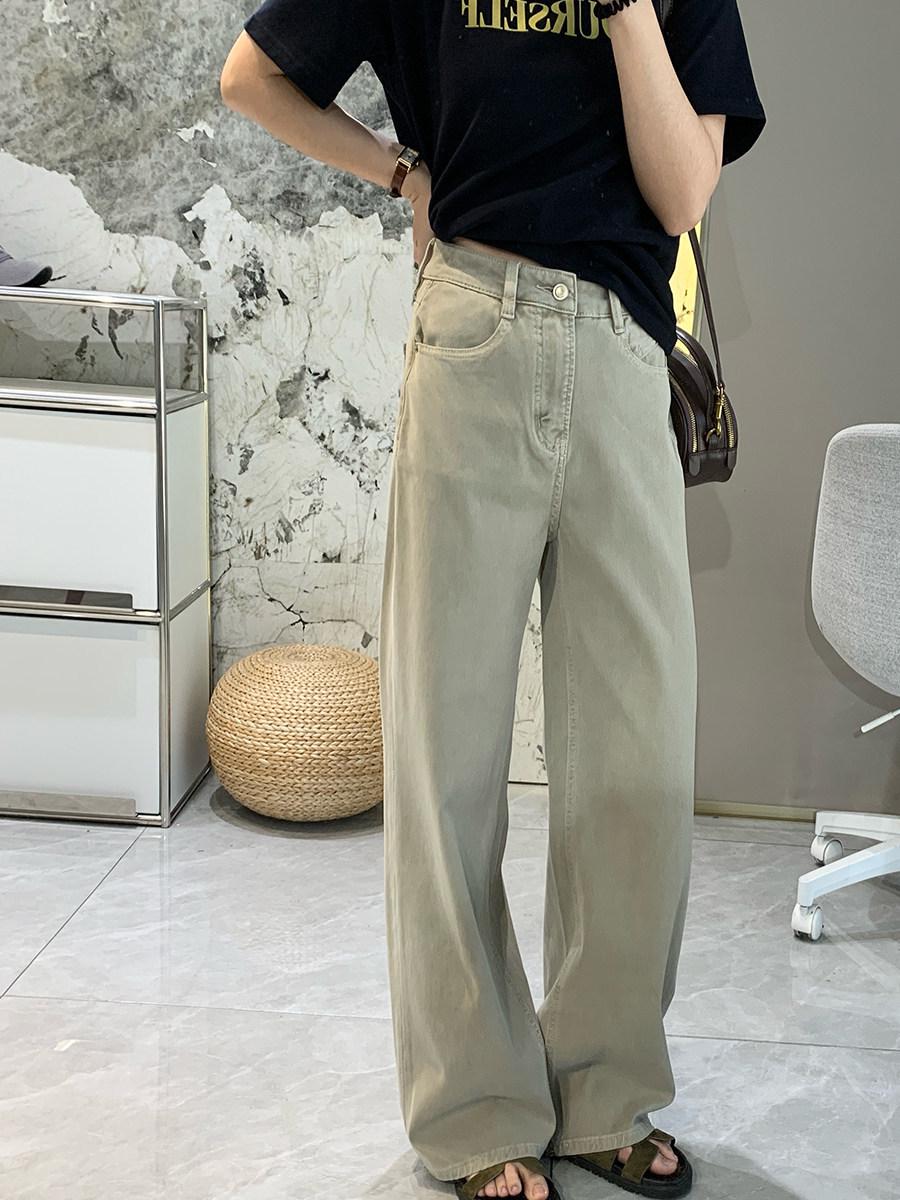 Sticky Rice Milk Coffee High Waist Lyocell Wide Leg Jeans - Women’s Spring Slim Fit Straight-Leg Pants S