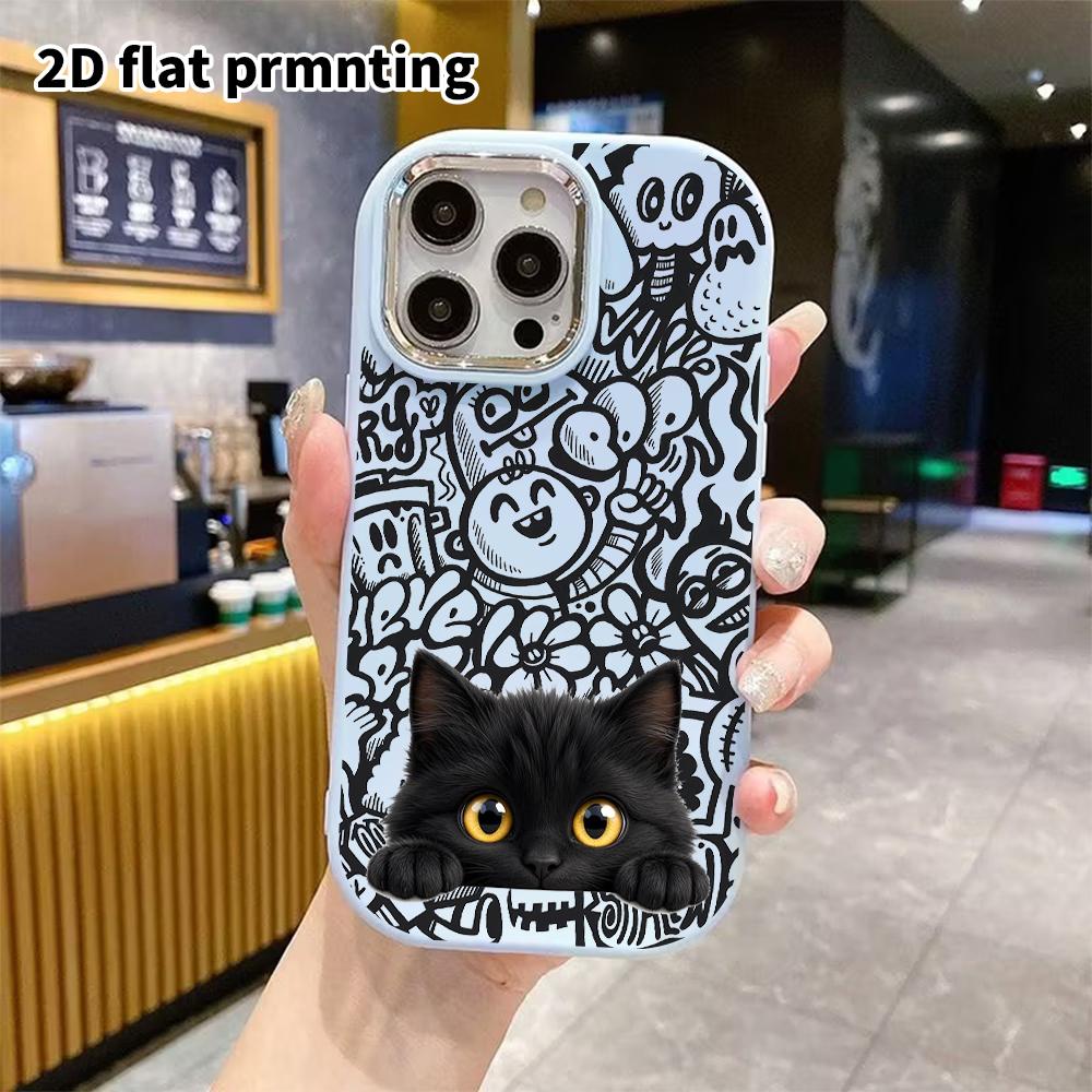 Phone Case: 2D Flat Design Suitable for iPhone 18 17 16 15 14 13 Pro Protective Case, Couple Style, Black Cat, Christmas and Halloween Gift