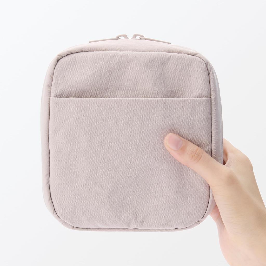 MUJI Wrinkle Nylon Square 14 x 16 x 6 84475870 Wide-Opening Pouch, Pink, Approx. cm,