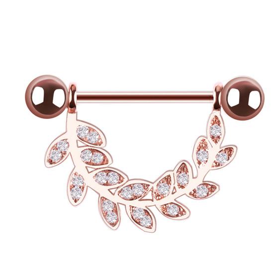 1Pc Women Rhinestone Inlaid Leaf Barbell Nipple Ring Body Piercing Jewelry Gift
