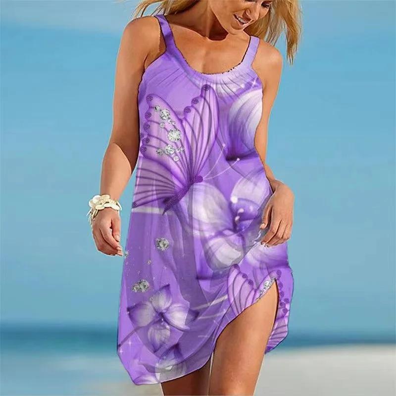 Animal Floral 3d Sleeveless Strap Dress Women Fashion Large Size Bohemian Dresses Elegant Summer Casual Vestidos Ladies 2025 Hem