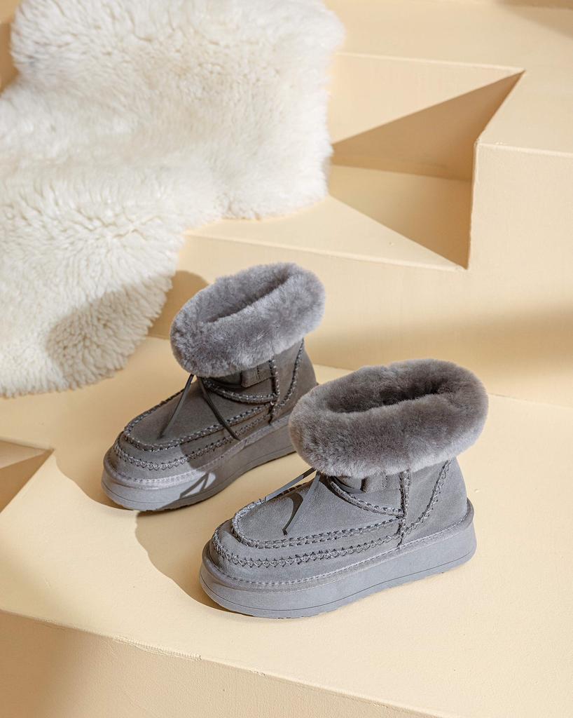 Cattle Suede Matte Leather Piled Thickened Wool Thick-soled Foot Casual Snow Boots Women's 2025 Winter New Cotton Shoes