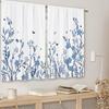 Watercolor Blue Flower Kitchen Curtains Short Cafe Window Curtains Botanical Leaves Rod Pocket Bathroom Window Drapes 2 Panels