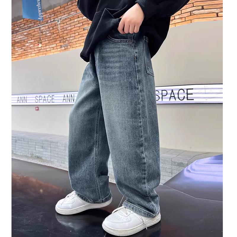 

5-14Y Boys Jeans Pants Spring Kids Wide Leg Straight Trousers Autumn Loose-Fit Casual Trousers Children s Trendy Sweatpants 120