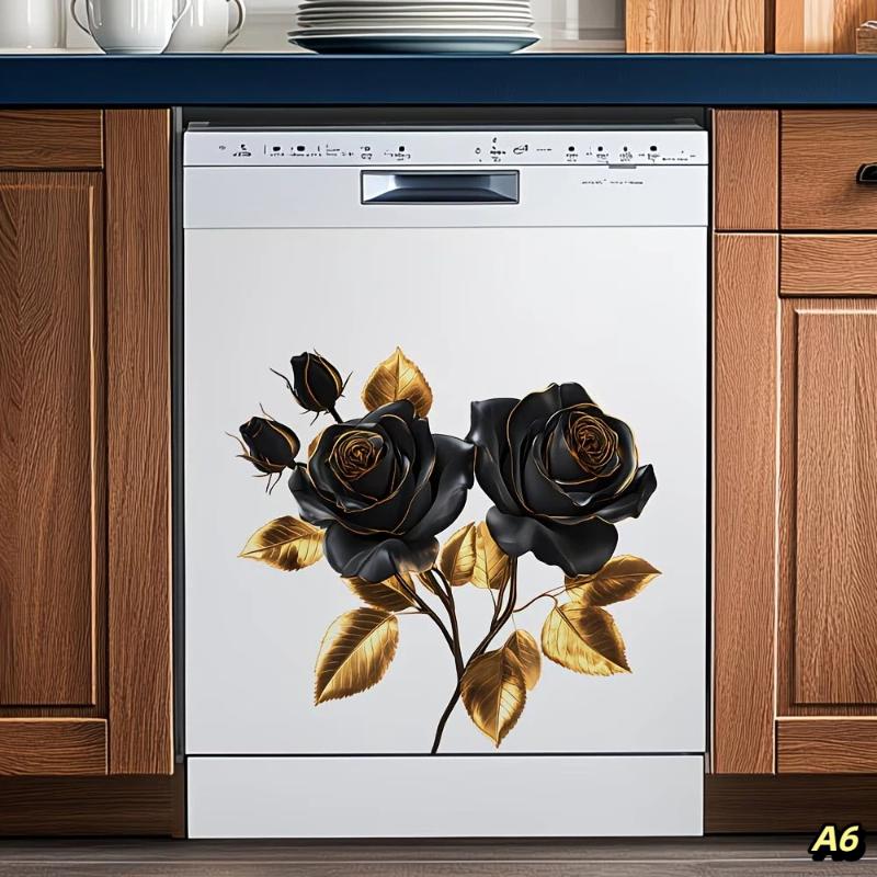 

Silvery Floral Rhinestone Decal Kitchen Fridge Dishwasher Sticker Self-Adhesive Removable Wall Decals Home Decor A6