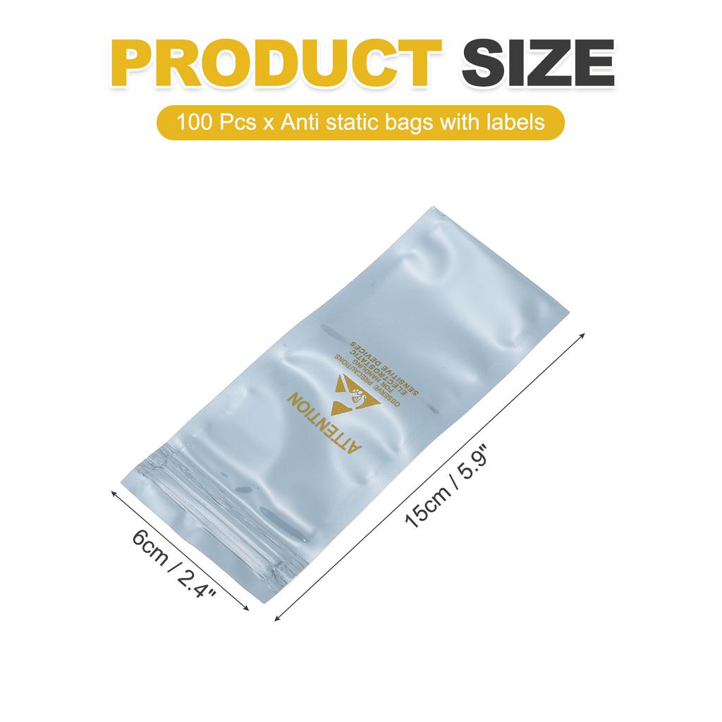 100 Pcs Anti Static Bags Resealable ESD Shielding Bag with Labels for Hard Drive HDD SSD Electronic Device Silver Gray