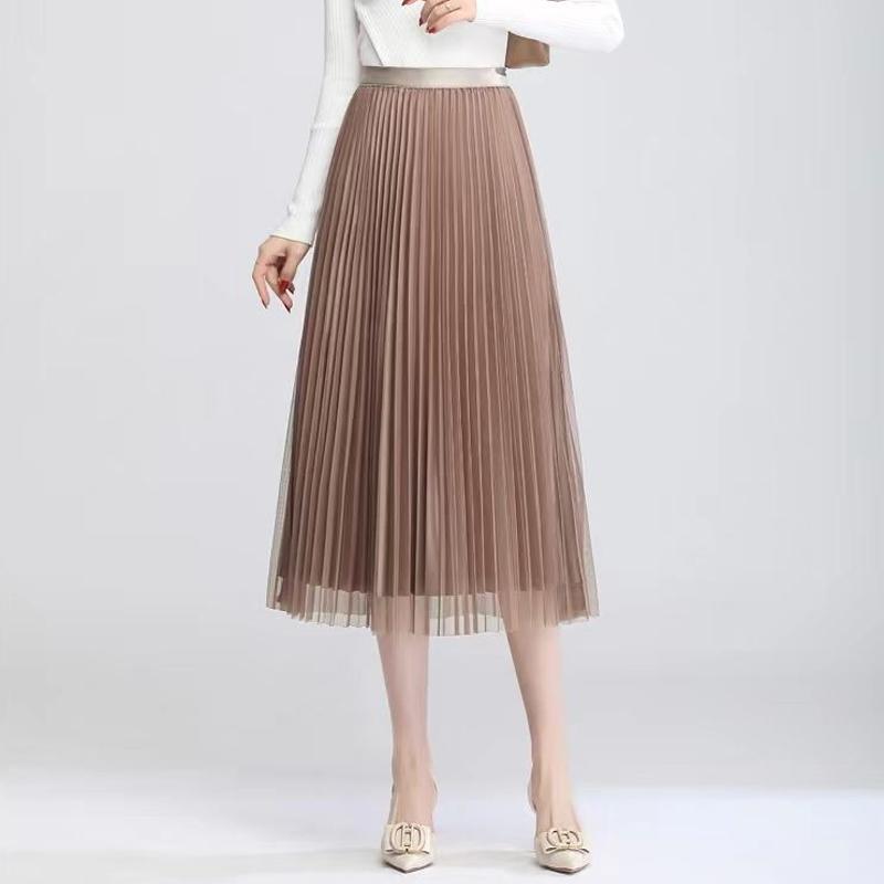 

Женские элегантные плиссированные юбки корейская мода сетка дамы шикарная высокая талия юбка для вечеринок Faldas One Size хаки