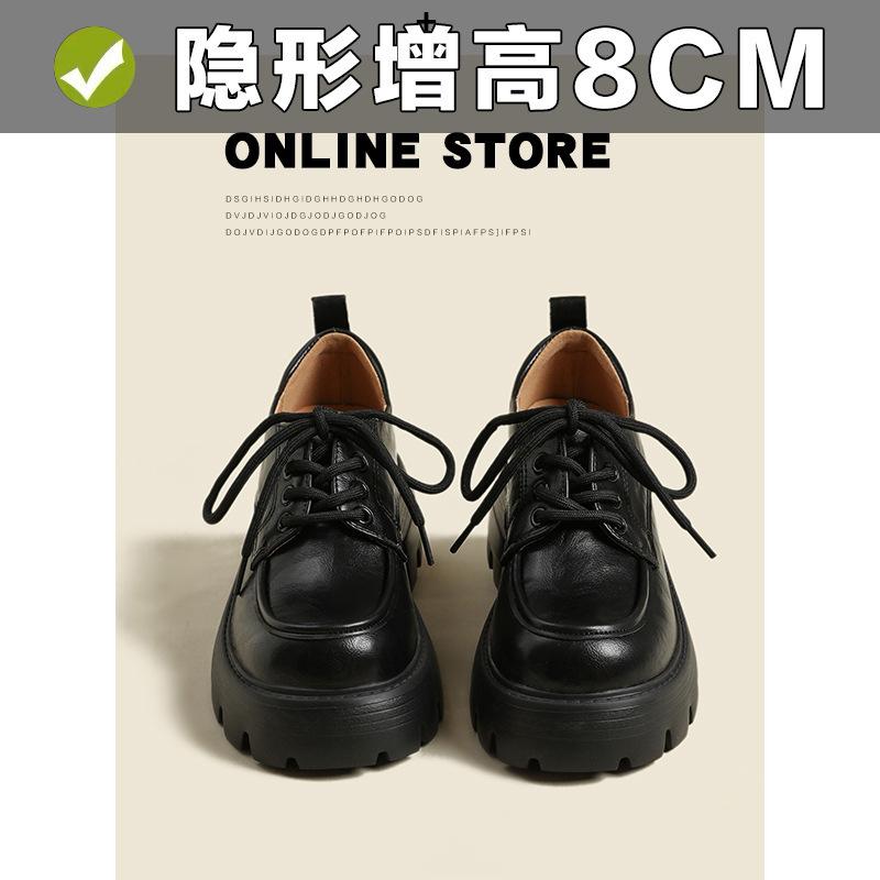 

Thick-soled small leather shoes women s new lace-up black single shoes inner heightening lucky shoes tide 32 чорний