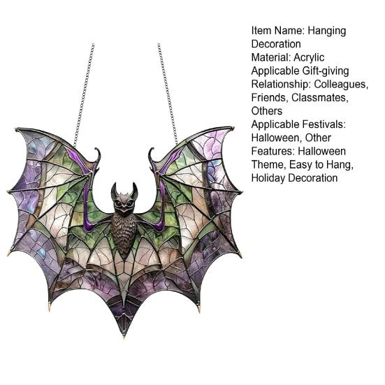 Halloween Colorful Bat Hanging Decoration Stained Glass 2D Flat Acrylic